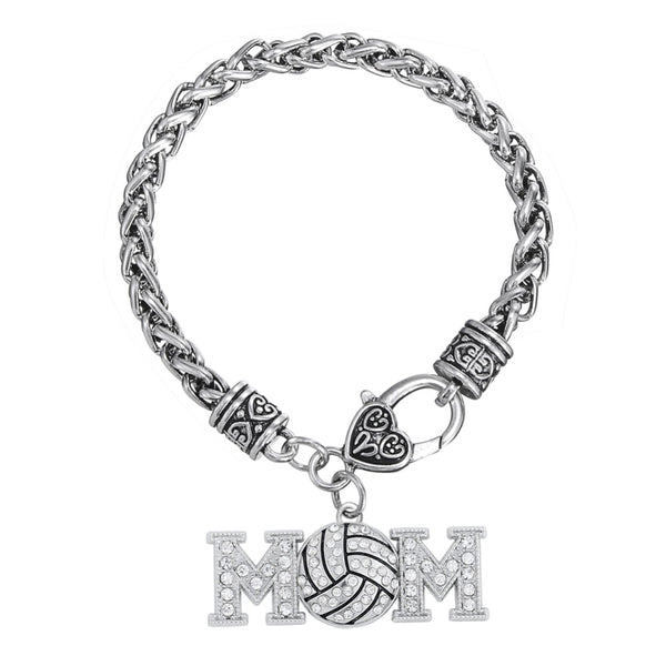 Volleyball Mom Crystal Charm Lobster Claw Bracelet