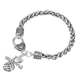 Crystal I Love Volleyball Sports Charm Lobster Clasp Bracelet