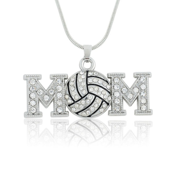 Metal Crystal Stone Volleyball Mom Pendant Necklace