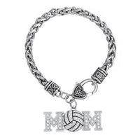 Skyrim I Love Volleyball Volleyball MOM charm bracelet rhodium plated with clear rhinestones jewelry Unisex Round charm bracelet