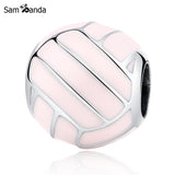 925 Sterling Silver Bead Charm Pink Volleyball Sports Beads