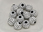 100 Black and White Acrylic Sports Volleyball Pattern Round Beads 12mm Jewelry