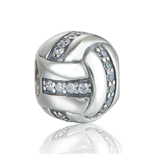 Volleyball With CZ Bead 100% Sterling Silver Jewelry Bead