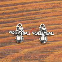 10pcs - I Love Volleyball Charm Pendant Jewelry - DIY Making Accessories 21x19mm
