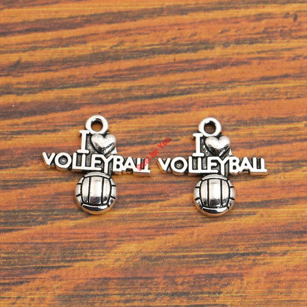 10pcs - I Love Volleyball Charm Pendant Jewelry - DIY Making Accessories 21x19mm